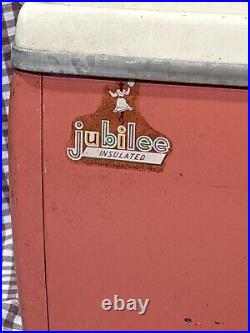 Vintage 1950's Red Jubilee Insulated Ice Chest Camping Cooler Metal USA Made