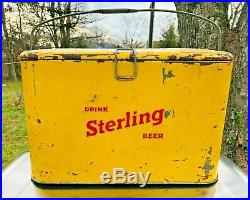 Vintage 1950's STERLING BEER Yellow Cooler Metal Insulated EVANSVILLE INDIANA
