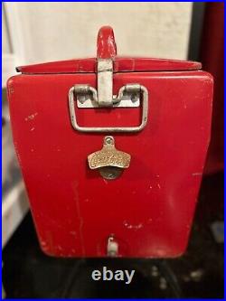 Vintage 1950's coca cola cooler metal Large with Tray and drain excellent shape