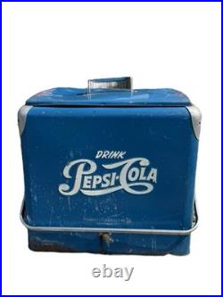 Vintage 1950S Drink Pepsi Cola Blue Metal Portable Picnic Cooler/Ice Box/Chest
