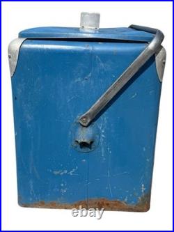 Vintage 1950S Drink Pepsi Cola Blue Metal Portable Picnic Cooler/Ice Box/Chest