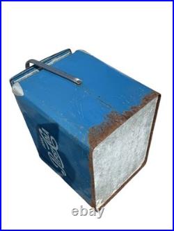 Vintage 1950S Drink Pepsi Cola Blue Metal Portable Picnic Cooler/Ice Box/Chest