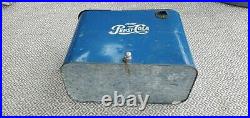 Vintage 1950S Drink Pepsi Cola Blue Metal Portable Picnic Cooler/Ice Box/Chest