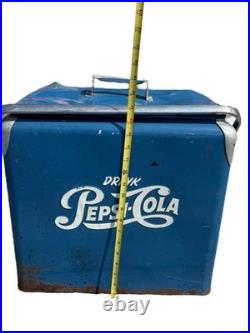 Vintage 1950S Drink Pepsi Cola Blue Metal Portable Picnic Cooler/Ice Box/Chest