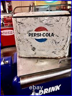 Vintage 1950S Drink Pepsi Cola White Metal Portable Picnic Cooler/Ice Box/Chest