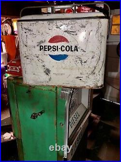 Vintage 1950S Drink Pepsi Cola White Metal Portable Picnic Cooler/Ice Box/Chest