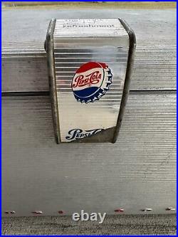 Vintage 1950s Art Deco Atomic Aluminum Pepsi Cola Metal Cooler Ice Chest Box MCM