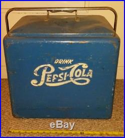 Vintage 1950s Blue DRINK PEPSI COLA Soda Pop Metal Cooler with Tray Coke