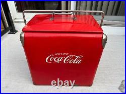 Vintage 1950s COCA-COLA Metal RED Cooler Soda Drink Has Chrome Corners with Tray