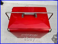 Vintage 1950s COCA-COLA Metal RED Cooler Soda Drink Has Chrome Corners with Tray