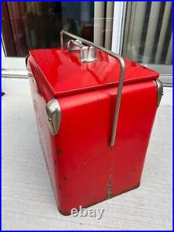 Vintage 1950s COCA-COLA Metal RED Cooler Soda Drink Has Chrome Corners with Tray