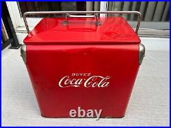 Vintage 1950s COCA-COLA Metal RED Cooler Soda Drink Has Chrome Corners with Tray