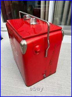 Vintage 1950s COCA-COLA Metal RED Cooler Soda Drink Has Chrome Corners with Tray