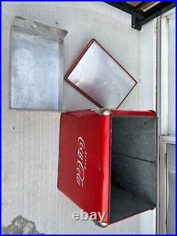 Vintage 1950s COCA-COLA Metal RED Cooler Soda Drink Has Chrome Corners with Tray