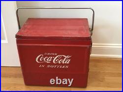 Vintage 1950s Coca-Cola Acton Metal Picnic Cooler with Tray & Lid Coke Advertising Vintage 1950s Coca-Cola Acton Metal Picnic Cooler with Tray & Lid Coke Advertising