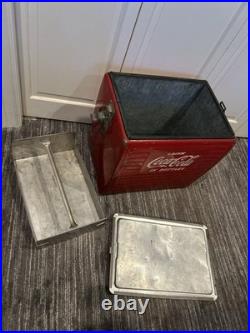 Vintage 1950s Coca-Cola Acton Metal Picnic Cooler with Tray & Lid Coke Advertising Vintage 1950s Coca-Cola Acton Metal Picnic Cooler with Tray & Lid Coke Advertising