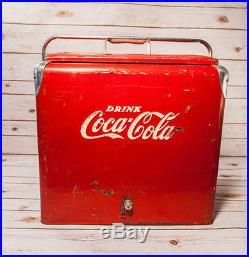 Vintage 1950s Coca Cola Cooler Ice Chest Red Metal Original Tray
