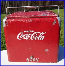 Vintage 1950s Coca-Cola Metal Cooler Ice Chest With Original Tray NICE-LOOKING