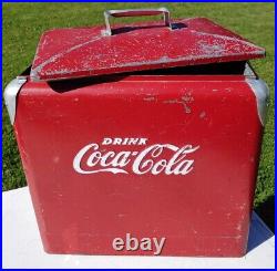 Vintage 1950s Coca-Cola Metal Cooler Ice Chest With Original Tray NICE-LOOKING