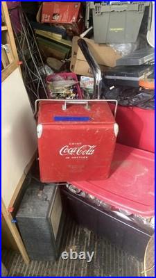 Vintage 1950s Coca-Cola Red Metal Ice Chest Cooler Drink Bottles With Opener