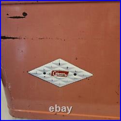 Vintage 1950s Coleman Metal Cooler Pink Diamond Logo With Tray