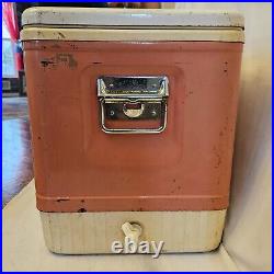 Vintage 1950s Coleman Metal Cooler Pink Diamond Logo With Tray