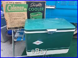Vintage 1950s Coleman Snow Lite Diamond Cooler Green Metal With Tray & Box 1958