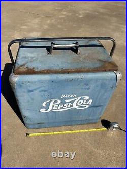 Vintage 1950s Drink Pepsi Cola Blue Metal Ice Cooler chest