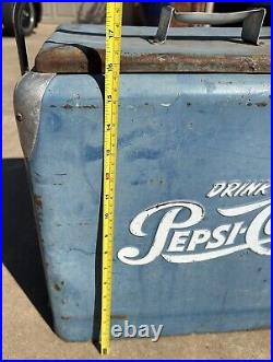 Vintage 1950s Drink Pepsi Cola Blue Metal Ice Cooler chest