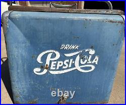 Vintage 1950s Drink Pepsi Cola Blue Metal Ice Cooler chest