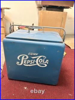 Vintage 1950s Drink Pepsi Cola Blue Metal Ice Cooler chest With Sandwich Tray Vintage 1950s Drink Pepsi Cola Blue Metal Ice Cooler chest With Sandwich Tray