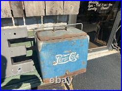 Vintage 1950s Drink Pepsi Cola Blue Metal Ice Cooler chest double dot