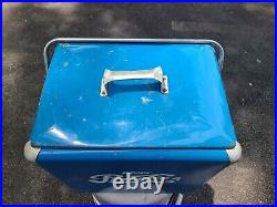 Vintage 1950s Drink Pepsi Cola Blue Metal Ice Cooler chest double dot with tray
