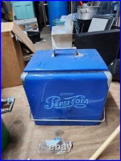 Vintage 1950s Drink Pepsi Cola Blue Metal Ice Cooler chest very rare