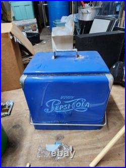 Vintage 1950s Drink Pepsi Cola Blue Metal Ice Cooler chest very rare