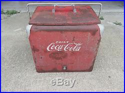 Vintage 1950s Embossed Coca Cola Metal Cooler With Side Cap Opener Louisville KY