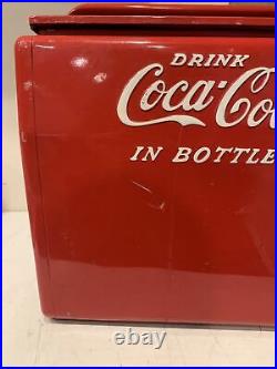 Vintage 1950s Metal Cavalier Coca-Cola Cooler With Opener, Tray, Plug