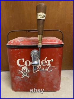 Vintage 1950s Metal Cooler Chest with Custom Beer Tap & National Beer Tap Handle