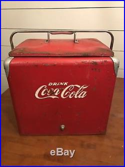 Vintage 1950s Original Coca Cola Metal Cooler With Bottle Opener And Drain