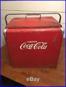 Vintage 1950s Original Coca Cola Metal Cooler With Bottle Opener And Drain