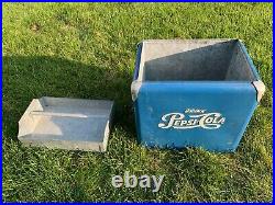 Vintage 1950s PEPSI COLA Blue Metal Cooler Ice Box Chest