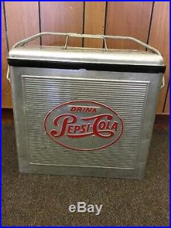 Vintage 1950s PEPSI COLA Soda Pop Metal Cooler with Tray