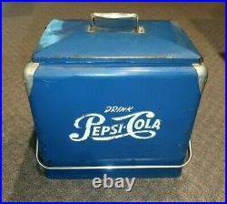 Vintage 1950s PEPSI COLA blue and white soda metal cooler Ex Cond