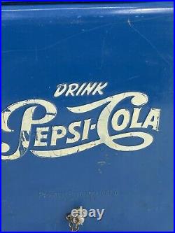 Vintage 1950s Pepsi Cola Blue Metal Picnic Cooler Ice Chest WithBottle Opener