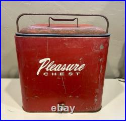 Vintage 1950s Pleasure Chest Red Metal Cooler withBottle Opener, Mid-Century Retro