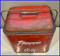 Vintage 1950s Pleasure Chest Red Metal Cooler withBottle Opener, Mid-Century Retro
