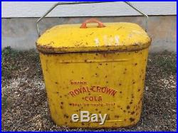 Vintage 1950s RC Royal Crown Picnic Cooler Embossed Metal Rusty with Lid