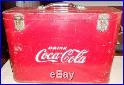 Vintage 1950s Red Embossed Metal Coke Soda Coca Cola Airline Cooler