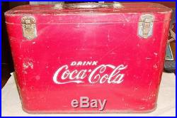 Vintage 1950s Red Embossed Metal Coke Soda Coca Cola Airline Cooler