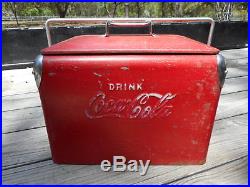 Vintage 1950s Red Metal Coca Cola Cooler Approx. 17 x 12 x 14 1/2 By Action